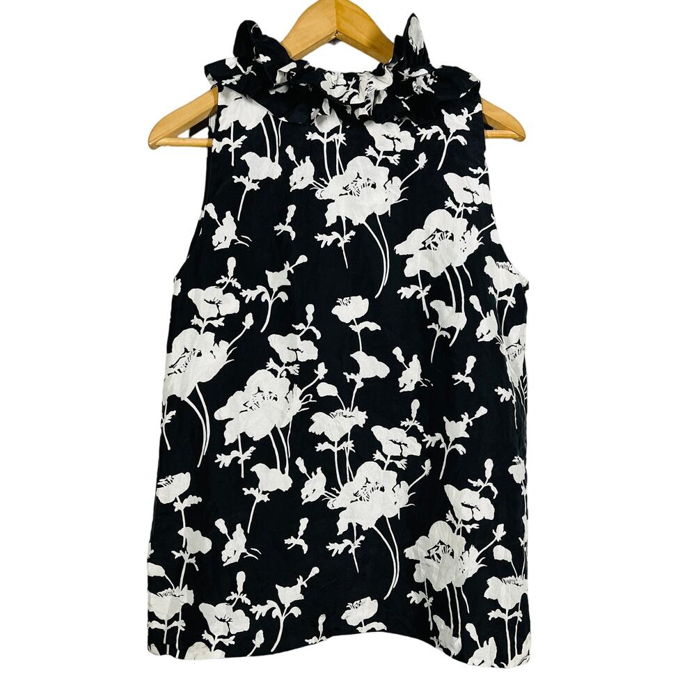 Kate Spade Floral Print Sleeveless Tunic Top Blouse Black Off White Casual - 8
